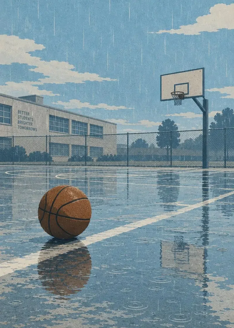 下雨天的篮球场短剧封面图，少年热榜栏目原创校园短剧